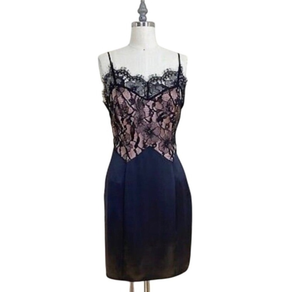 Fleur du Mal Romantic Silk Black Lace Mini Slip Dress Luxury Straps Mobwife 4